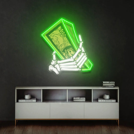 Money Hand Neon Sign Wall Art Decor UV